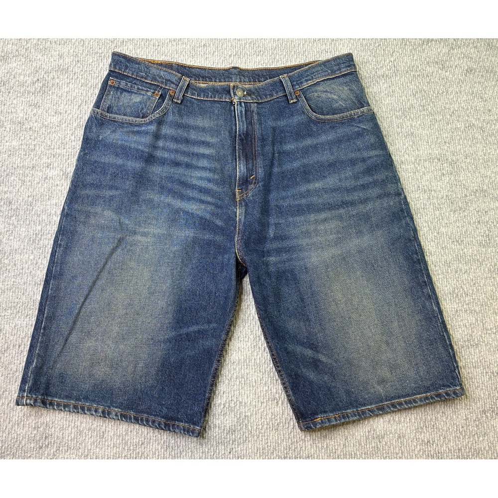 Levis 569 Mens Denim Shorts W36 Loose Straight Dark Wash Baggy Jorts Y2K